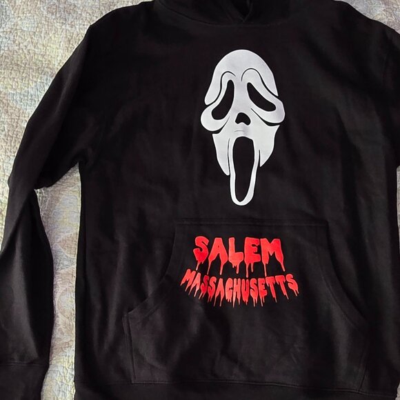 Halloween Salem Massachusetts Merch  black Scream mask  Hoodie Ghostface Scary M - Picture 2 of 11